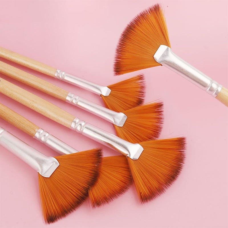 Amz Camel Fan Brush, 1-Piece Set for Painting, Long Wooden Handle Set - Including Nylon Bristles and Professional Artist Fan Brush, Comfortable Grip - Image 3